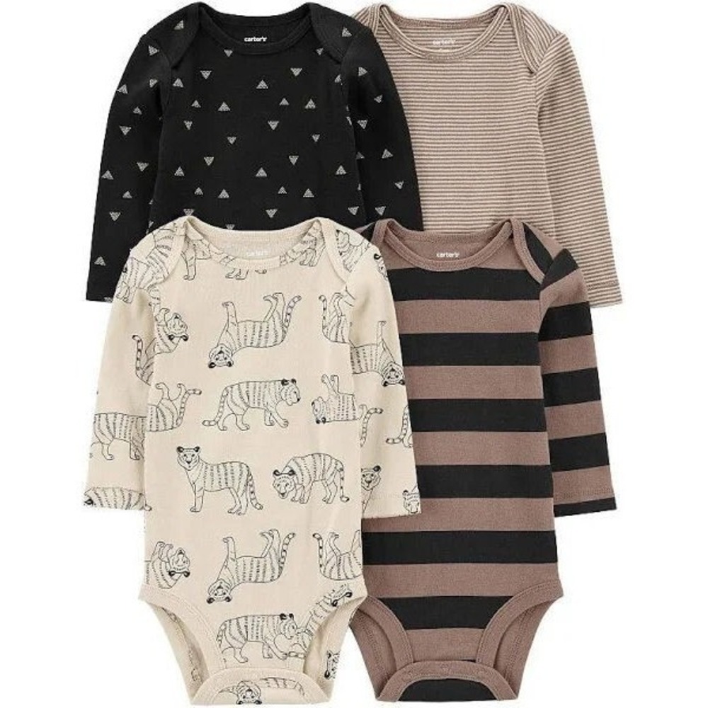 Carter's 4 Pack Baby Boy Long Sleeve Original Bodysuits - Tan/Browns - Newborn